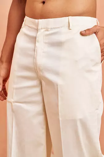 cream cotton trouser with plain wide-leg design
