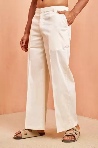 cream cotton trouser with plain wide-leg design
