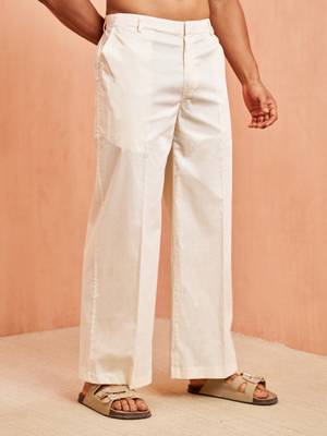 cream cotton trouser with plain wide-leg design 5
