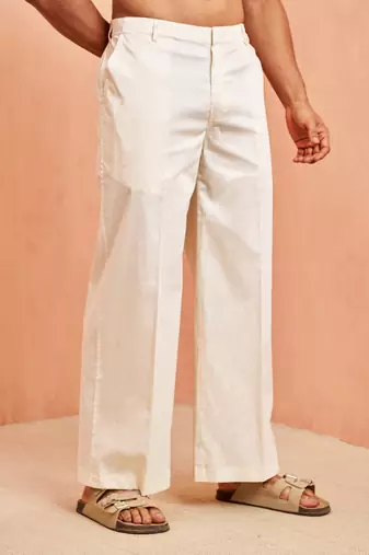 cream cotton trouser with plain wide-leg design