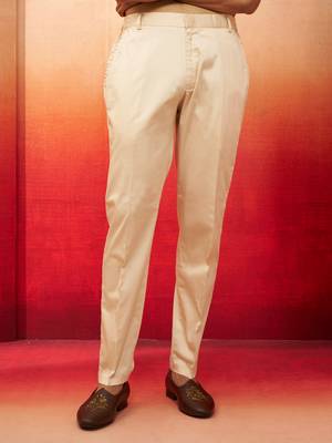 Men beige cotton lycra pants - versatile stretch bottom wear for all occasions 1
