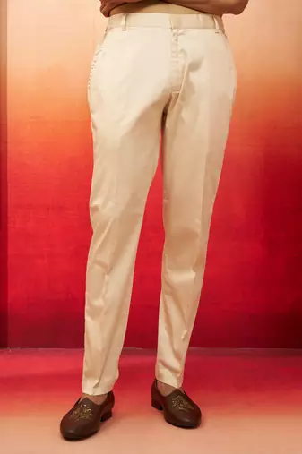 Men beige cotton lycra pants - versatile stretch bottom wear for all occasions