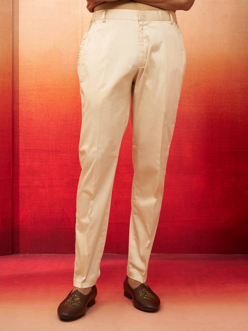 Men beige cotton lycra pants - versatile stretch bottom wear for all occasions
