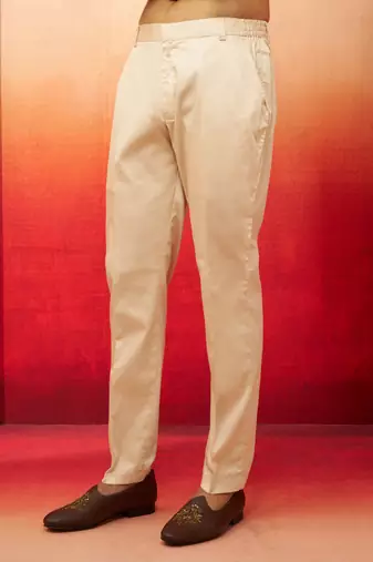 Men beige cotton lycra pants - versatile stretch bottom wear for all occasions