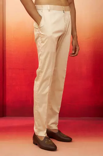 Men beige cotton lycra pants - versatile stretch bottom wear for all occasions