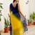 Yellow & blue color georgette solid saree with blue color blouse