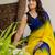 Yellow & blue color georgette solid saree with blue color blouse
