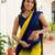 Yellow & blue color georgette solid saree with blue color blouse