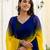 Yellow & blue color georgette solid saree with blue color blouse