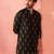 Men's black fine satin kurta - embroidered mid-length festive wear