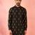 Men's black fine satin kurta - embroidered mid-length festive wear