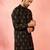 Men's black fine satin kurta - embroidered mid-length festive wear
