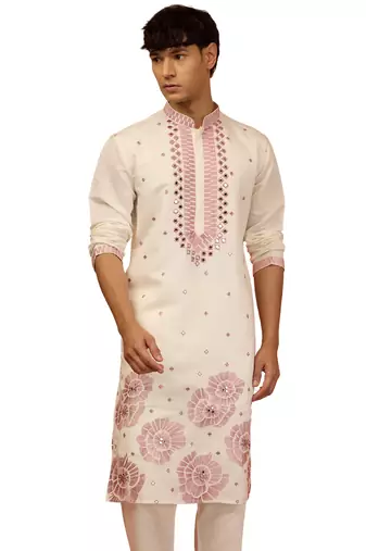 Men's Cram multi embroidered silk kurta - premium wedding festive