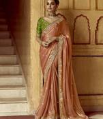 Satin Embroidery Sequence work Saree with Unstitched Blouse Piece