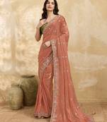 Satin Embroidery Sequence work Saree with Unstitched Blouse Piece