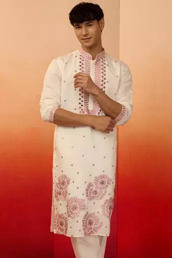 Men's Cram multi embroidered silk kurta - premium wedding festive