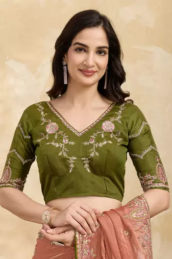 Satin Embroidery Sequence work Saree with Unstitched Blouse Piece