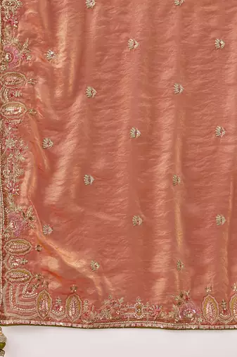 Satin Embroidery Sequence work Saree with Unstitched Blouse Piece