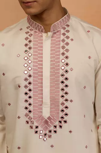Men's Cram multi embroidered silk kurta - premium wedding festive