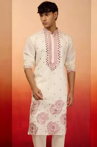 Men's Cram multi embroidered silk kurta - premium wedding festive