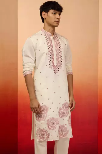 Men's Cram multi embroidered silk kurta - premium wedding festive