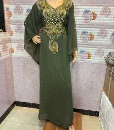 Olive Green Embroidered Designer Stitched Kaftan with Golden Bead & Stone Work