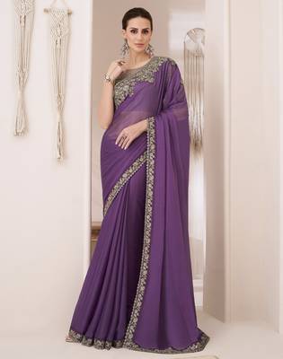 Chiffon Embroidery Sequence Work Saree with Unstitched Blouse Piece 1