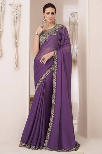 Chiffon Embroidery Sequence Work Saree with Unstitched Blouse Piece