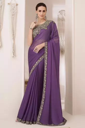 Chiffon Embroidery Sequence Work Saree with Unstitched Blouse Piece