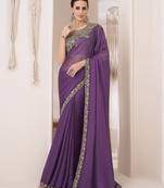 Chiffon Embroidery Sequence Work Saree with Unstitched Blouse Piece