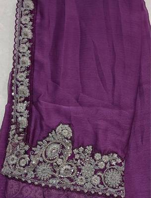 Chiffon Embroidery Sequence Work Saree with Unstitched Blouse Piece 5