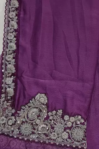 Trendmalls Chiffon Embroidery Sequence Work Saree with Unstitched Blouse Piece