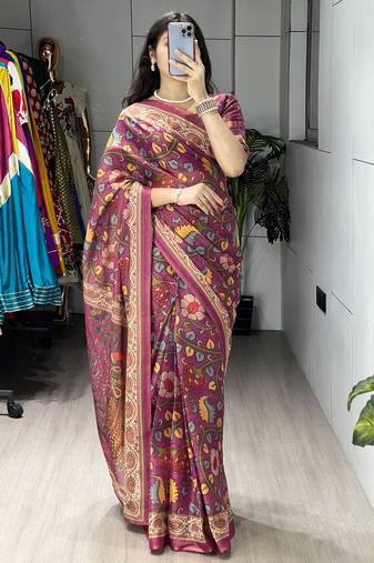 beat color  all over printed shimmer saree with unstitched blouse