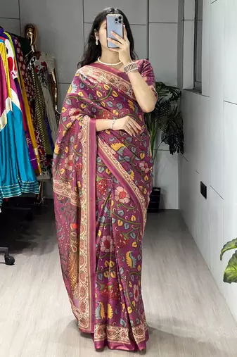 beat color  all over printed shimmer saree with unstitched blouse