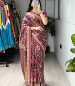 beat color  all over printed shimmer saree with unstitched blouse