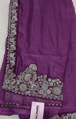 Chiffon Embroidery Sequence Work Saree with Unstitched Blouse Piece 6