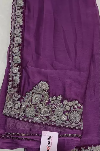 Trendmalls Chiffon Embroidery Sequence Work Saree with Unstitched Blouse Piece