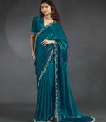Satin Zarkan Work Saree with Unstitched Blouse Piece