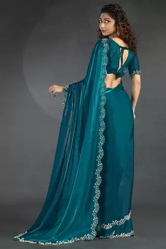 Trendmalls Satin Zarkan Work Saree with Unstitched Blouse Piece 
