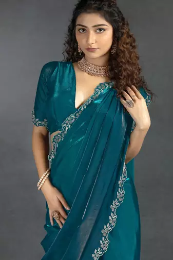 Trendmalls Satin Zarkan Work Saree with Unstitched Blouse Piece 