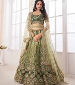 Trendmalls Mehendi green net sequin embroidered lehenga Choli