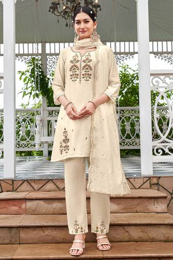 Women Heavy Rayon Straight Kurta With Pant And Dupatta Suit Set 