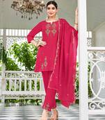 Women Embroidered Short Kurta With Palazzo & With Dupatta
