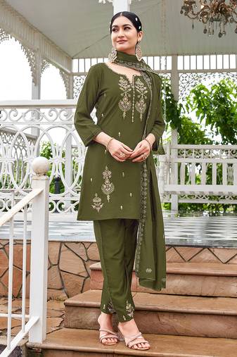 Women Embroidered Short Kurta With Palazzo & With Dupatta