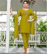Women Embroidered Short Kurta With Palazzo & With Dupatta