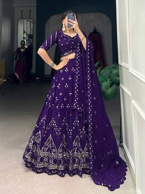 Purple georgette Sequin embroidery work lehenga choli with dupatta  1