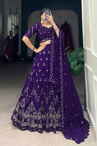 Purple georgette Sequin embroidery work lehenga choli with dupatta 