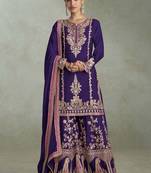 Violet chinon embroiedered palazzo suit