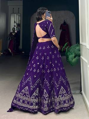 Purple georgette Sequin embroidery work lehenga choli with dupatta  2