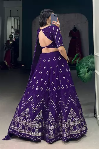 Trendmalls Purple georgette Sequin embroidery work lehenga choli with dupatta 